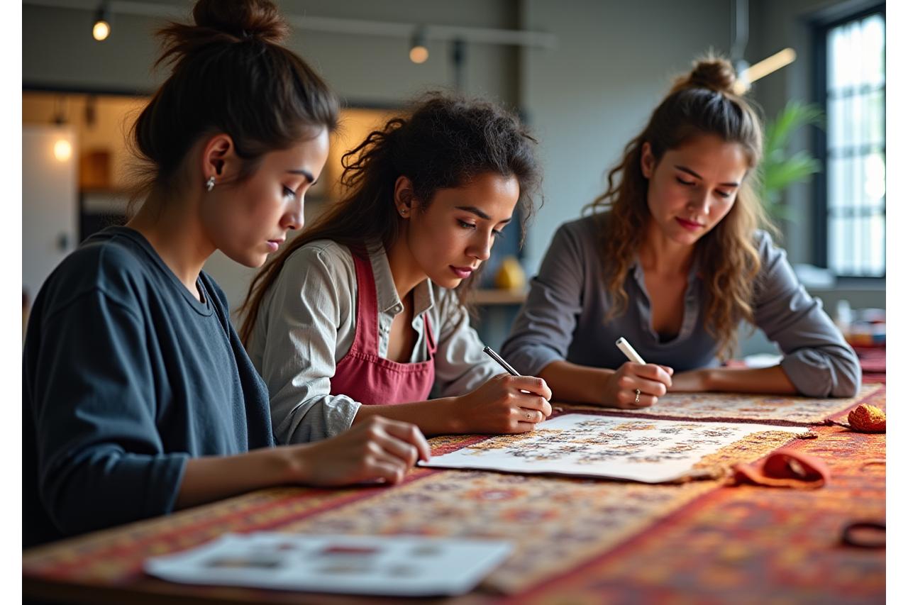 Equipo de Naya Cortes trabajando en el taller de producción de moda sostenible en Bogotá