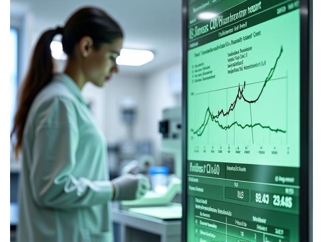 Imágenes en pantalla dividida. Izquierda: Un técnico en un laboratorio textil realizando pruebas de resistencia y color a una muestra de tela orgánica. Derecha: Un reporte de calidad digital con gráficos de rendimiento y certificaciones, enfocado en la transparencia y los datos medibles.